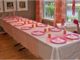 1st Birthday Party Table Decorations Pink and orange First Birthday Party