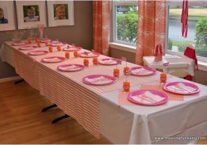 1st Birthday Party Table Decorations Pink and orange First Birthday Party