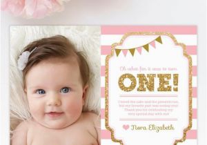 1st Birthday Photo Thank You Cards 1st Birthday Thank You Card 1st Birthday Thank You Note Pink