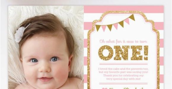 1st Birthday Photo Thank You Cards 1st Birthday Thank You Card 1st Birthday Thank You Note Pink