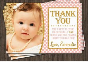 1st Birthday Photo Thank You Cards First Birthday Thank You Card Peach Pink and Gold