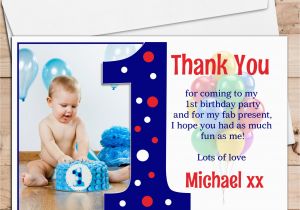 1st Birthday Thank You Card Messages 10 Personalised Boys First 1st Birthday Thank You Photo
