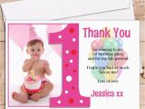 1st Birthday Thank You Card Messages 10 Personalised Girls 1st First Birthday Thank You Photo