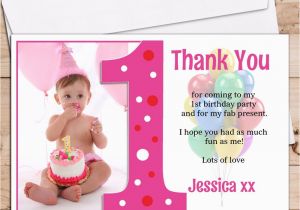 1st Birthday Thank You Card Messages 10 Personalised Girls 1st First Birthday Thank You Photo