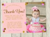 1st Birthday Thank You Card Messages First Birthday Thank You Card Pink Gold Glitter Thank You