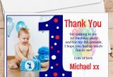 1st Birthday Thank You Photo Cards 10 Personalised Boys First 1st Birthday Thank You Photo