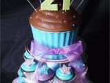 21st Birthday Cupcake Decorations Blue Purple and Green themed 21st Giant Cupcake tower