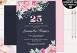25th Birthday Invitation Templates Navy 25th Birthday Invitation Template Printable Pink