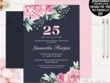 25th Birthday Invitation Templates Navy 25th Birthday Invitation Template Printable Pink