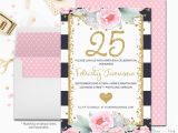 25th Birthday Invite Navy and Pink Floral 25th Birthday Invitation by