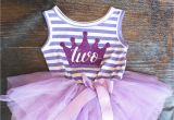 2nd Birthday Dresses Second Birthday Outfit Dress with Purple Crown and Purple