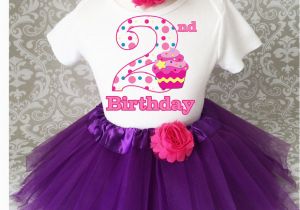 2nd Birthday Girl Outfits Purple Pink Polka Dot Cupcake 2nd Second Birthday Shirt