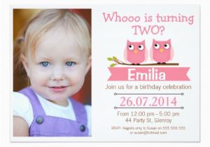 2nd Birthday Invitation Wording Samples Girls Photo Owl 2nd Birthday Invitation Zazzle