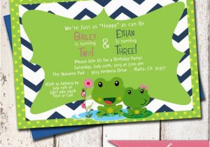 2nd Birthday Invitations for Twins Hoppy Froggy Custom Birthday Invitation Boy Girl