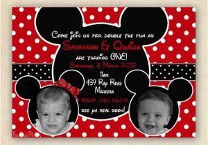 2nd Birthday Invitations for Twins Mickey and Minnie Mouse Twin Birthday Party Invitation