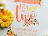 2nd Birthday Invitations for Twins Tea for Two Second Birthday Invitation Twin Second Birthday