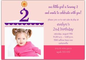 2nd Birthday Invite Wording Birthday Cake Girl Photo Second Birthday Invitations