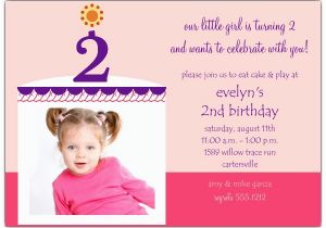2nd Birthday Party Invitations Girl Birthday Cake Girl Photo Second Birthday Invitations