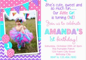 2nd Birthday Party Invitations Girl Girls 1st Birthday Invitation Purple Pink Turquoise