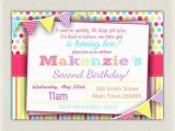 2nd Birthday Party Invitations Girl Girls 2nd Birthday Rainbow Invitation Girls Rainbow Pink
