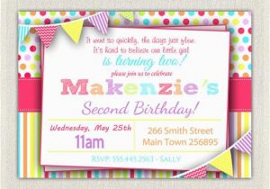 2nd Birthday Party Invitations Girl Girls 2nd Birthday Rainbow Invitation Girls Rainbow Pink