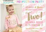 2nd Birthday Party Invitations Girl Girls Second Birthday Invitation Pink and Gold 2nd Birthday