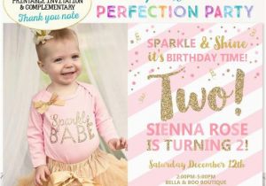 2nd Birthday Party Invitations Girl Girls Second Birthday Invitation Pink and Gold 2nd Birthday