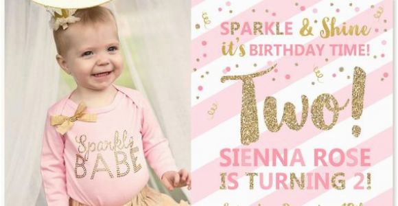 2nd Birthday Party Invitations Girl Girls Second Birthday Invitation Pink and Gold 2nd Birthday