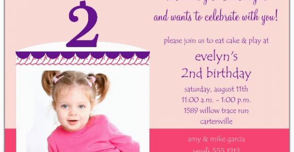 2nd Birthday Party Invites Birthday Cake Girl Photo Second Birthday Invitations
