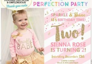 2nd Birthday Party Invites Girls Second Birthday Invitation Pink and Gold 2nd Birthday
