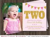 2nd Birthday Party Invites Pink and Gold 2nd Birthday Invitation Second Birthday