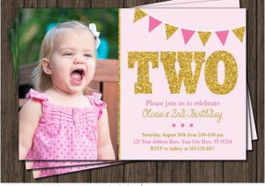 2nd Birthday Party Invites Pink and Gold 2nd Birthday Invitation Second Birthday