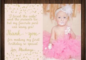 2nd Birthday Thank You Card Wording First Birthday Thank You Card Pink Gold by