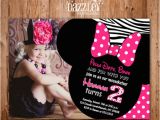 2nd Birthday Thank You Card Wording Printable Minnie Mouse Birthday Invitation Girls First
