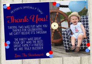 2nd Birthday Thank You Cards Second Birthday Thank You Card Nautical Thank You Card