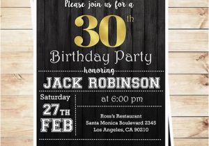 30th Birthday Invitations for Men 30th Birthday Surprise Party Gold Black Mens 30th