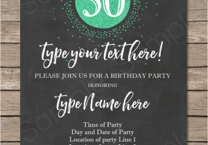 30th Birthday Invites Wording 30th Birthday Invitation Template Chalkboard Green Glitter