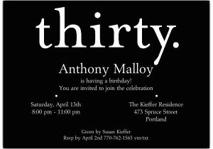 30th Birthday Invites Wording A Thirty White On Black 30th Birthday Invitations Paperstyle