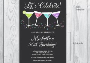 30th Birthday Party Invitations for Her 30th Birthday Invitation 40th Birthday Invitation Cocktail