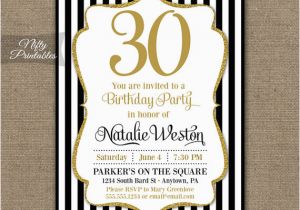 30th Birthday Party Invitations for Her 30th Birthday Invitations Black Gold Glitter 20th