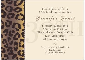 30th Birthday Party Invite Wording Cheetah 30th Birthday Invitations Paperstyle