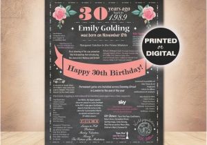 30th Birthday Present Ideas for Him Uk Uk 30th Birthday for Her Chalkboard 30th Birthday Poster