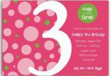 3rd Birthday Invitation Cards Birthday Bubbles Pink Green Third Party Invitations