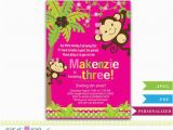 3rd Birthday Invitation Cards Personalized Girl Monkey 3rd 5th Birthday Invitation Card