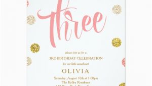 3rd Birthday Invitation Cards Third Birthday Invitation Pink and Gold Card Zazzle Com