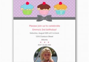 3rd Birthday Invitation Cards Three Cupcakes Girl Third Birthday Invitations Paperstyle