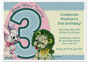 3rd Birthday Invitation Cards Vintage Lion Bunny 3rd Birthday Invitations Cards On