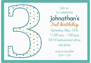 3rd Birthday Invitation Wording Boy 3rd Birthday Boy Dots Invitations Paperstyle