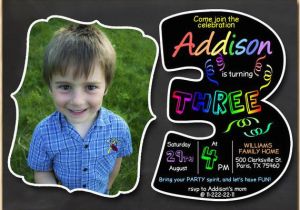 3rd Birthday Invitation Wording Boy 3rd Birthday Invitation Chalkboard Invite Rainbow Colors