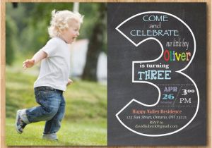 3rd Birthday Invitation Wording Boy Chalkboard 3rd Birthday Invitation with Picture Third